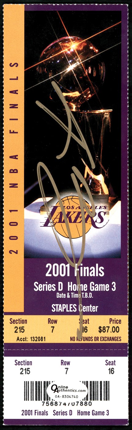 - 2001 Kobe Bryant Signed NBA Finals Los Angeles Lakers Full Ticket (JSA)