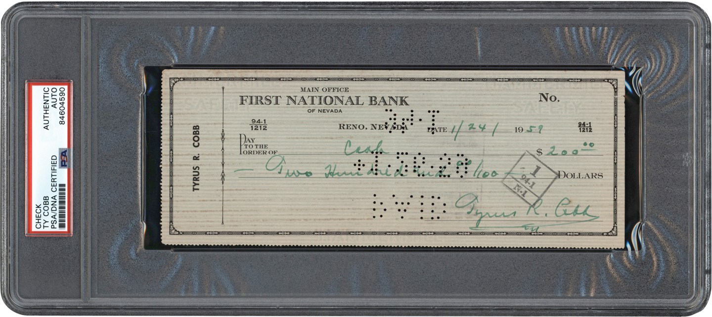 1959 Ty Cobb Signed Bank Check (PSA)