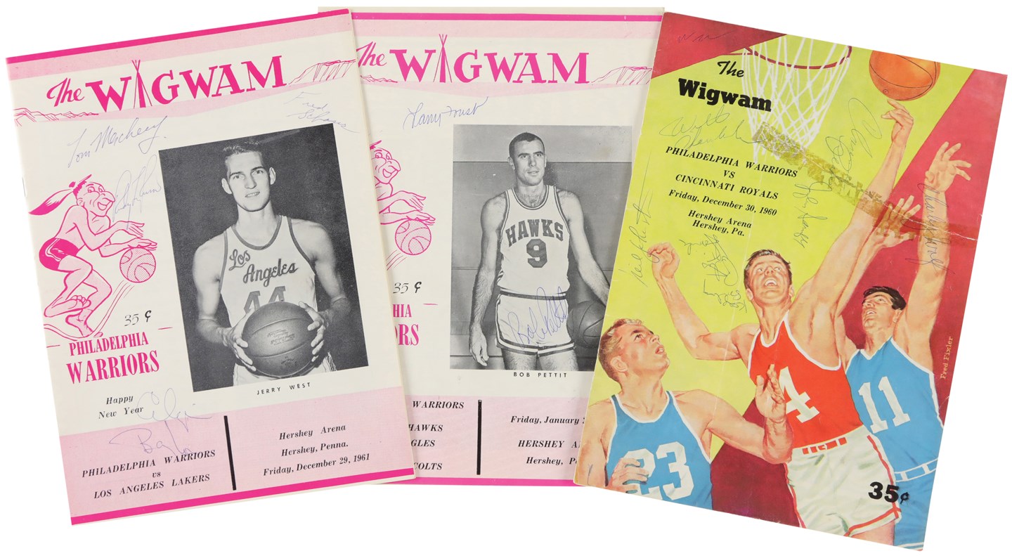 1960-1961 Philadelphia Warriors Signed Basketball Program Collection Including Wilt Chamberlain, Elgin Baylor, and Bob Pettit