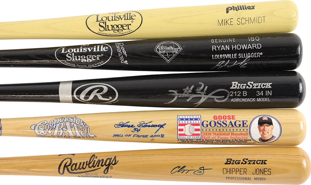 Baseball Autographs - Baseball Bat Collection with Most Signed (5)