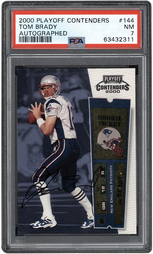 Modern Sports Cards - 2000 Playoff Contenders Football #144 Tom Brady Rookie Ticket Autograph PSA NM 7