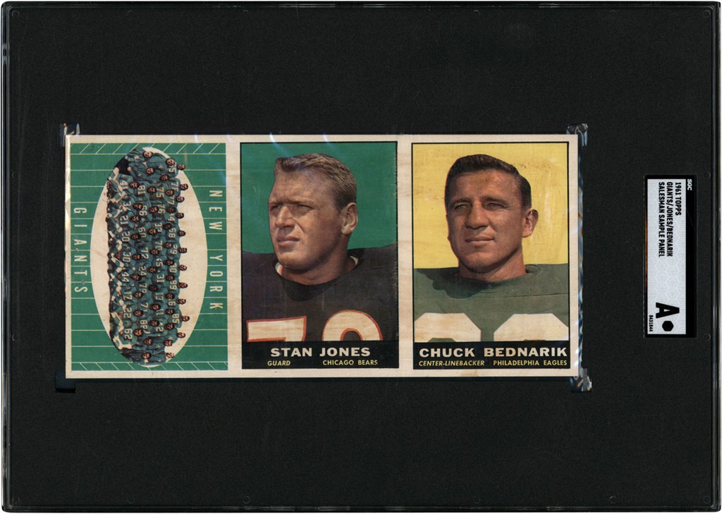 - 1961 Topps Football Salesman's Sample 3 Card Panel w/Chuck Bednarik SGC A