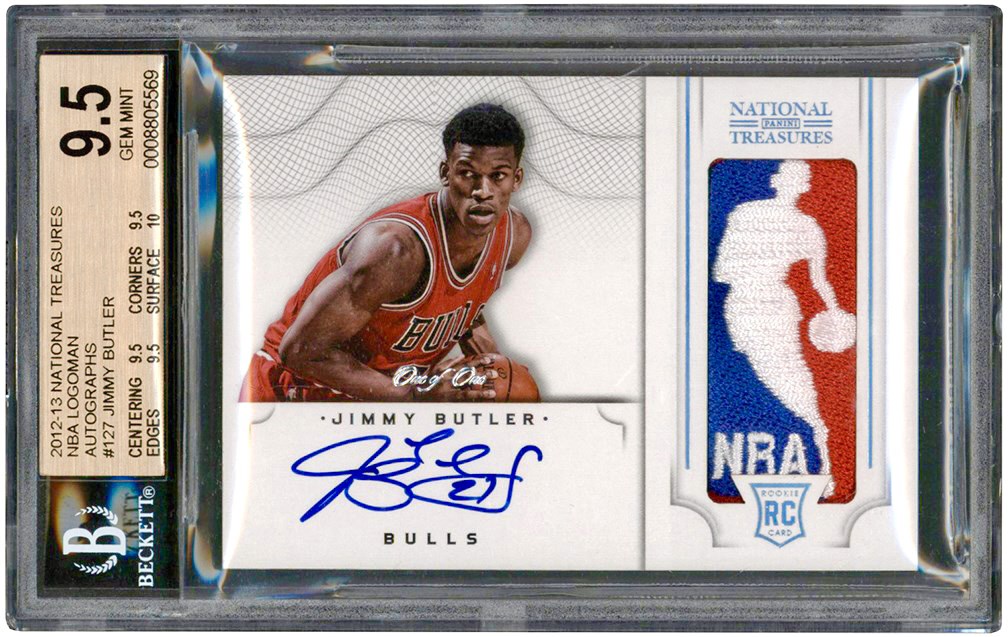 12-13 National Treasures NBA Logoman Autographs #127 Jimmy Butler Rookie Logoman Patch Auto #1/1 BGS GEM MINT 9.5 - Auto 10 (True Gem+)