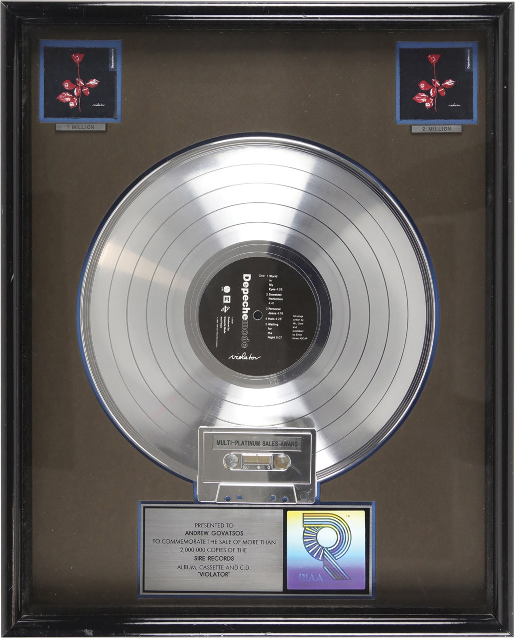 Rock And Pop Culture - Depeche Mode "Violator" Double Platinum Record Sales Award