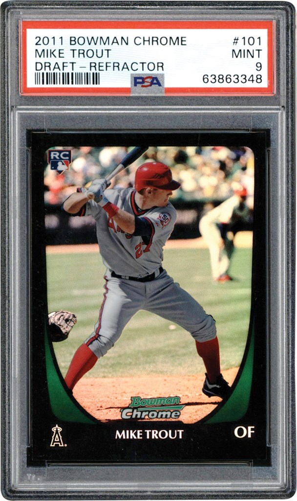 Modern Sports Cards - 2011 Bowman Chrome Baseball  #101 Mike Trout Draft Refractor Rookie Card PSA MINT 9