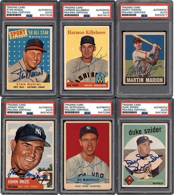 - 940s & 1950s Signed Baseball-Card Collection (24) w/16 Hall of Famers - All PSA Encapsulated