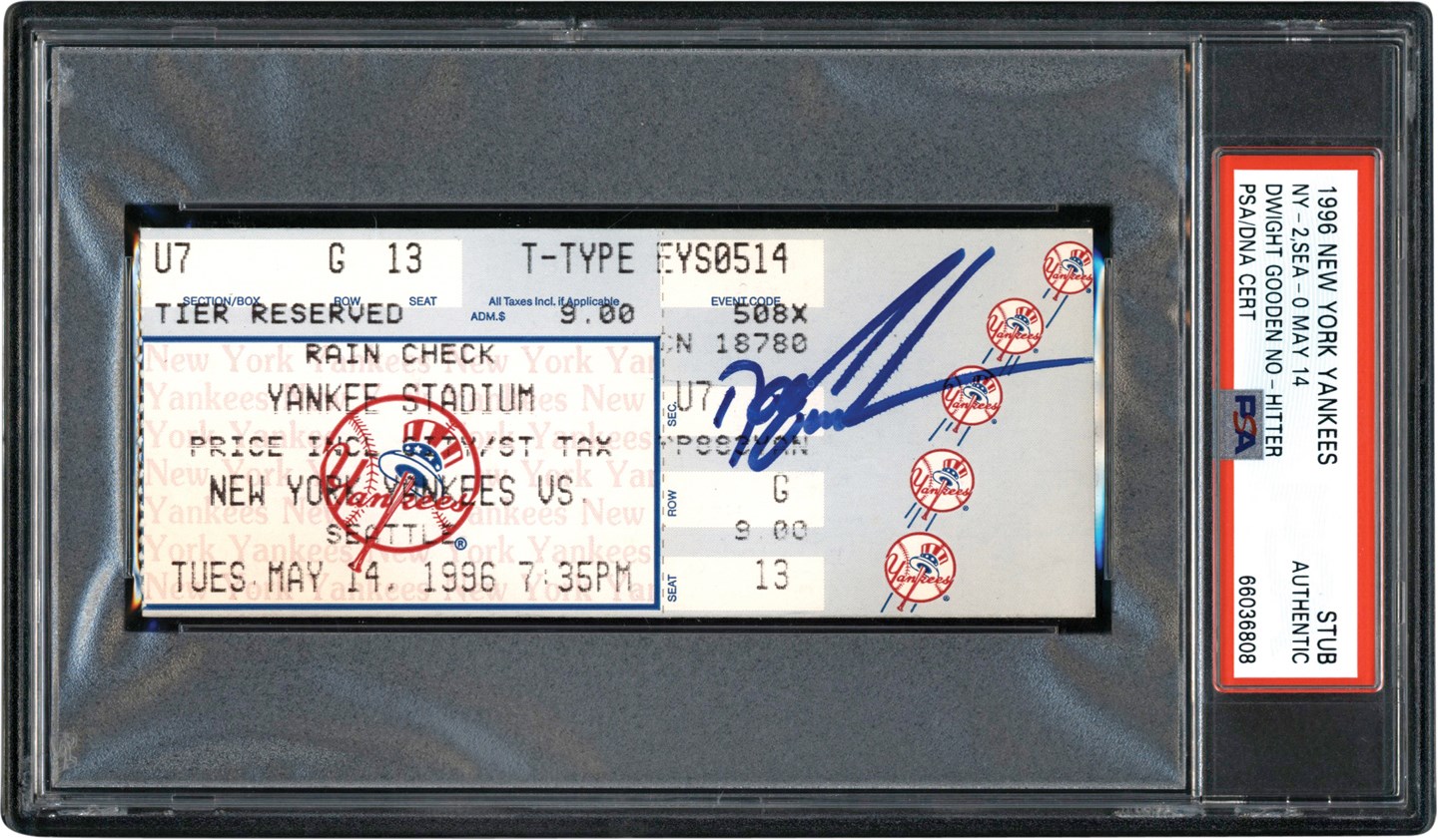 - 1996 Dwight Gooden NY Yankee No-Hitter Signed Stub PSA Authentic
