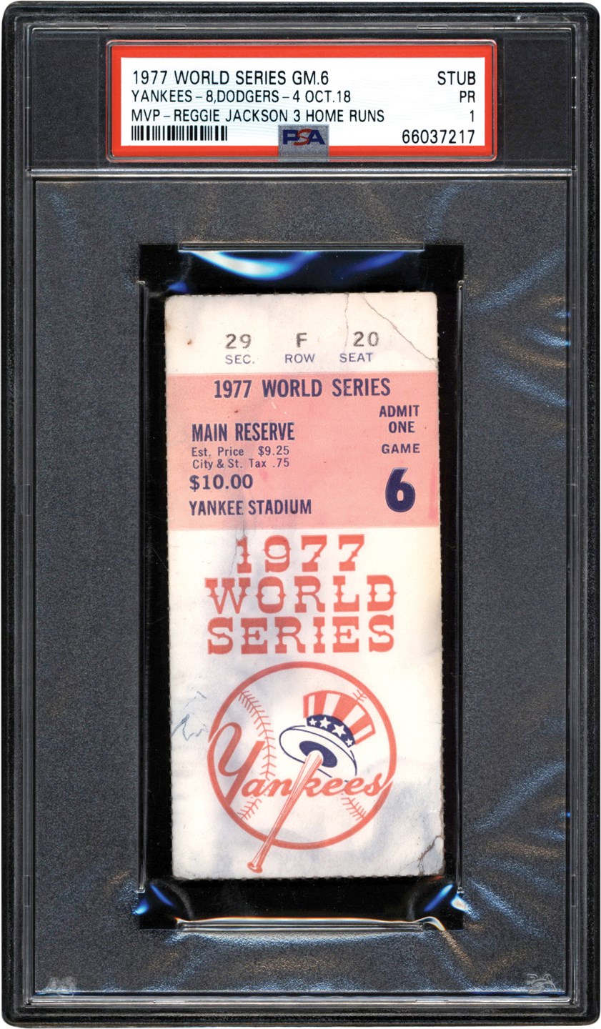 - 1977 Reggie Jackson 3-Home Run 1977 World Series Ticket Stub PSA PR 1
