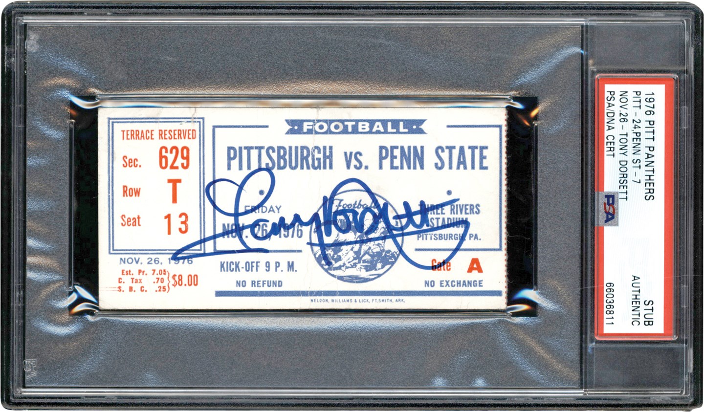 - 1976 Tony Dorsett Signed Pitt vs Penn State Ticket Stub - Dorsett Rushes for 176 Yards Clinching the Heisman Trophy PSA Authentic