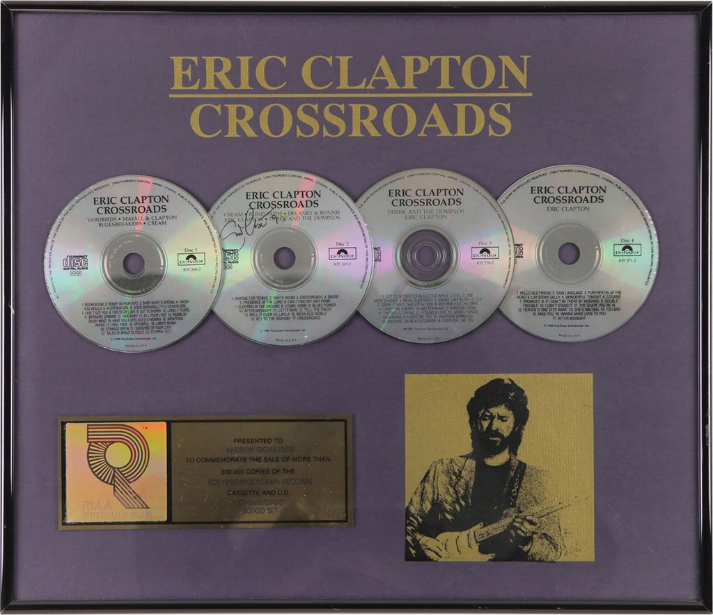 Rock And Pop Culture - Eric Clapton Signed Record Award For "Crossroads" Boxed Set (PSA)
