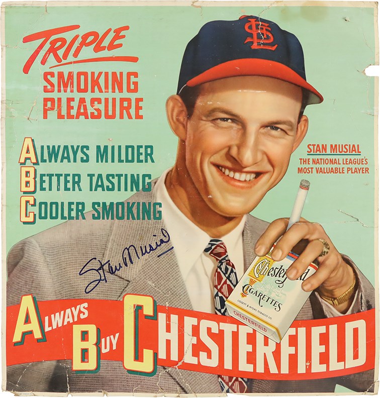Baseball Memorabilia - Signed 1947 Stan Musial Chesterfield Cigarettes Advertising Display
