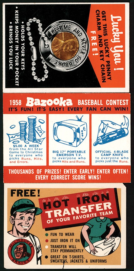 Baseball and Trading Cards - 957-1960 Topps Bazooka Contest Card Trio (3)