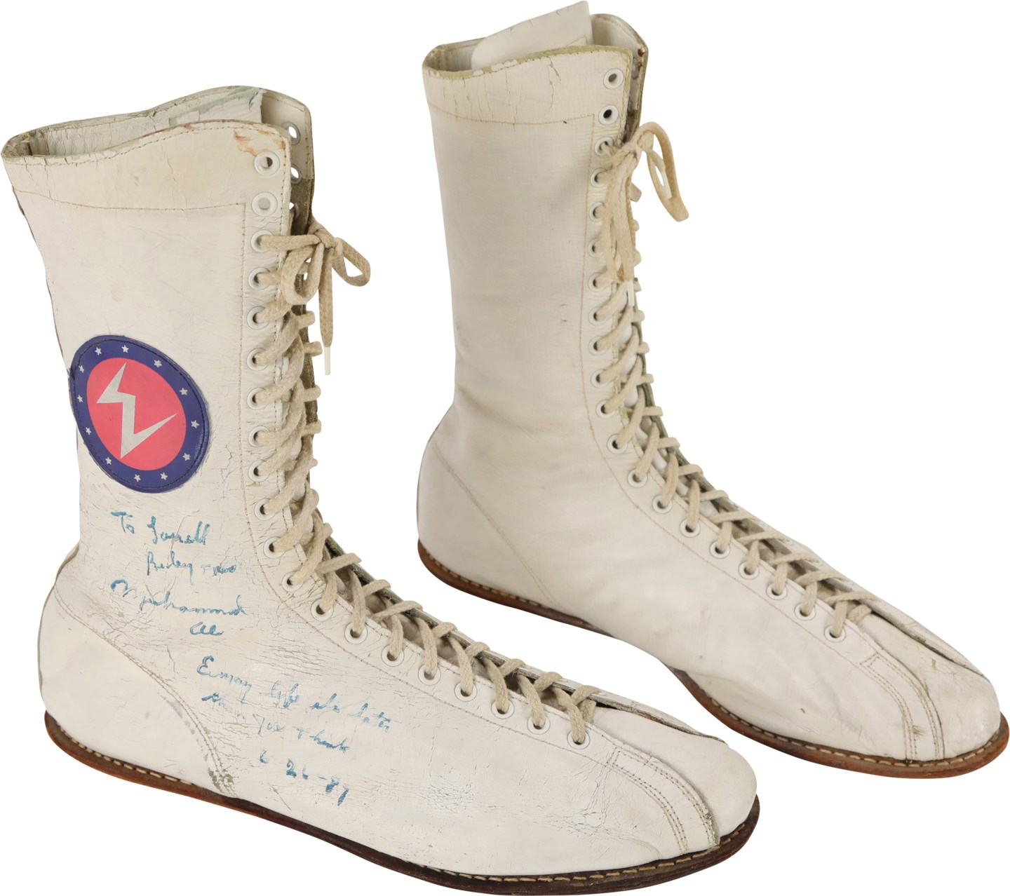 1970s Muhammad Ali Worn and Signed Everlast Boxing Shoes (Gifted to Personal Photographer, Lowell Riley)
