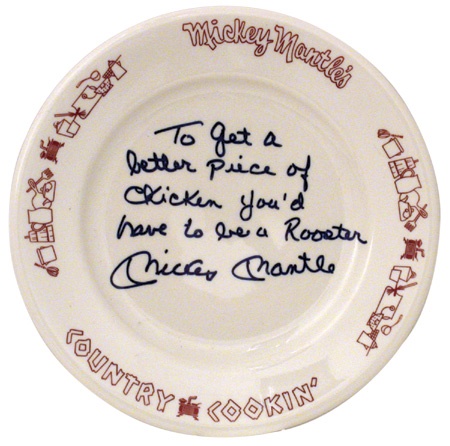 Mickey Mantle Restaurant Signed Dinner Plate