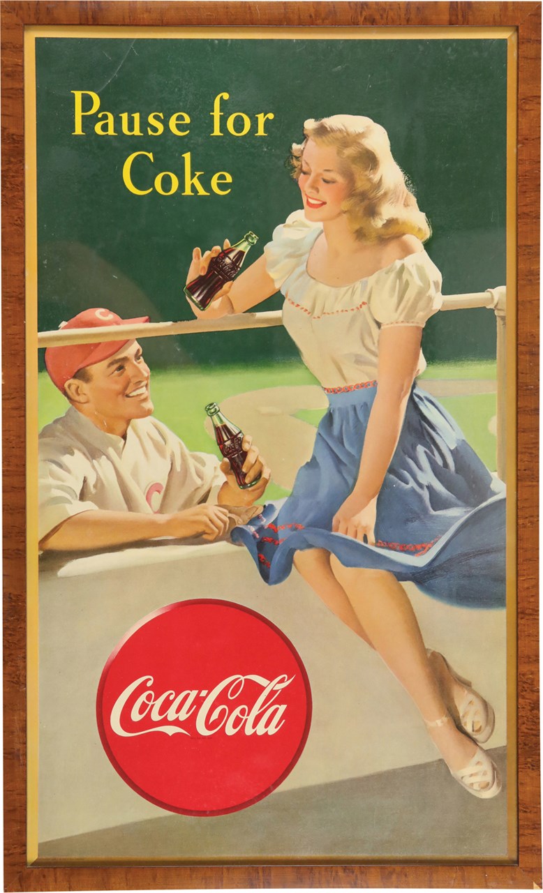 Baseball Memorabilia - Vintage Coca-Cola Baseball Cardboard Advertising Display