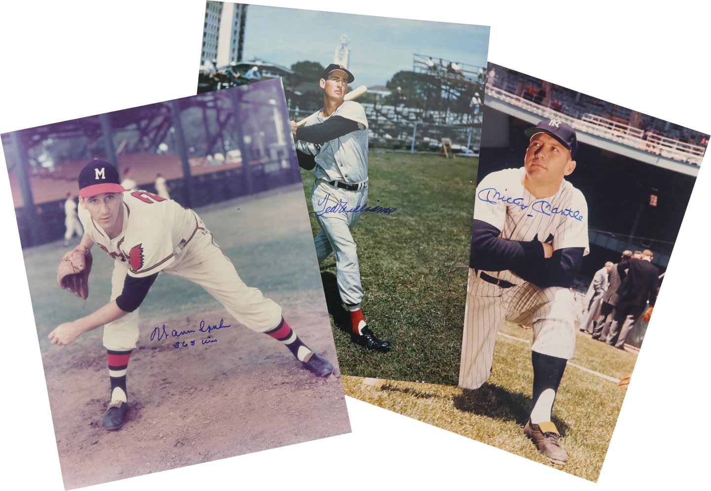 Hall of Fame 16x20" Signed Photograph Collection - Mantle, T. Williams, and Spahn (PSA)