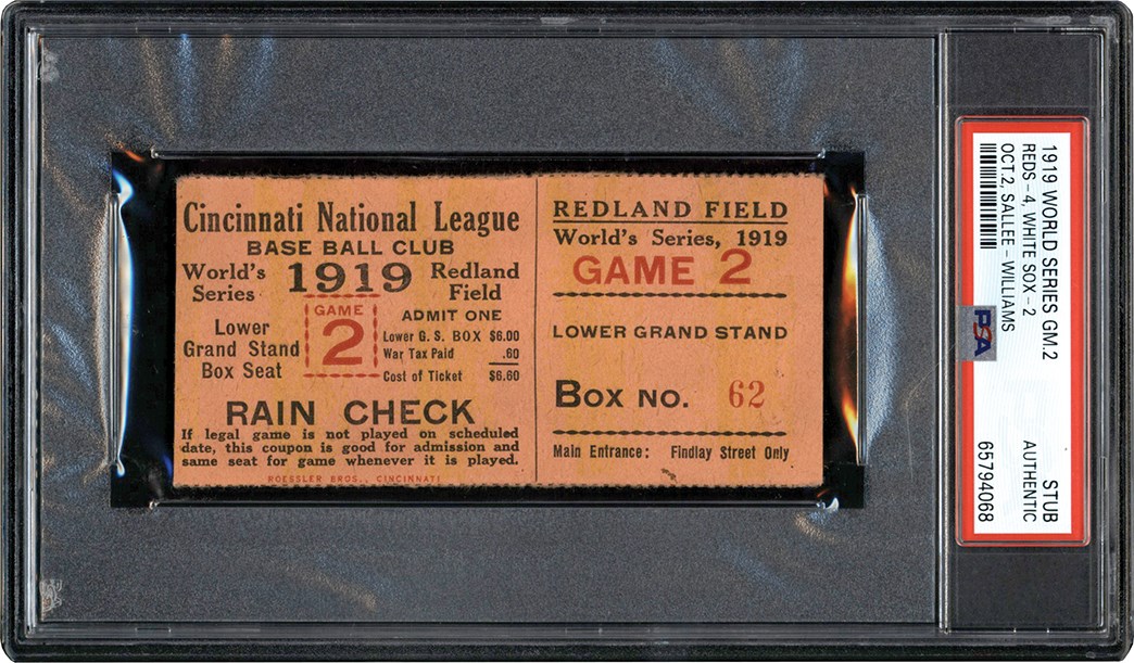Gorgeous 1919 World Series Game Two Ticket Stub PSA Authentic