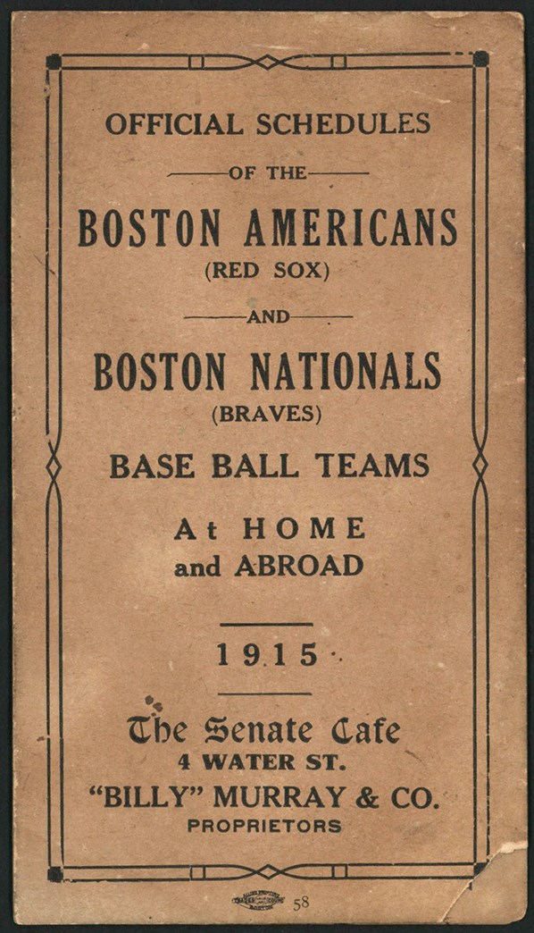 Tickets, Publications & Pins - 1915 Boston Americans and Boston Nationals Official Schedules