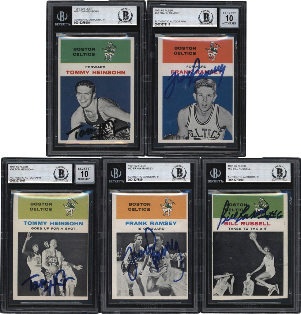 Basketball Cards - Signed 1961-1962 Fleer Basketball  Beckett Authenticated Collection (5) w/Bill Russell