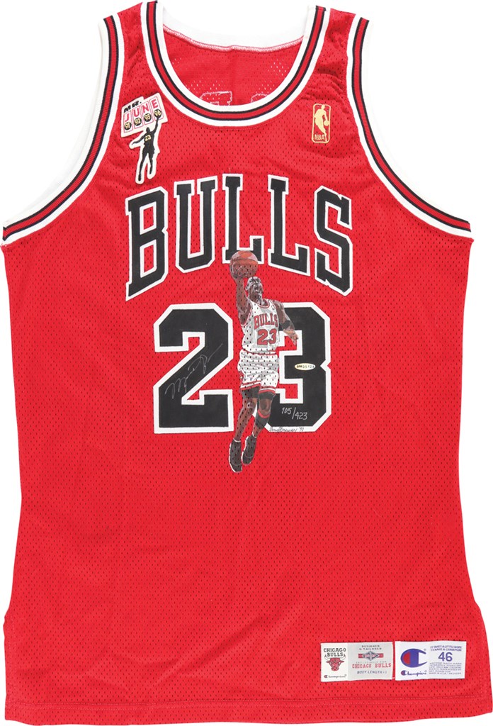 - 1996-97 Michael Jordan Signed Hand-Painted "Mr. June" Chicago Bulls Jersey (UDA)