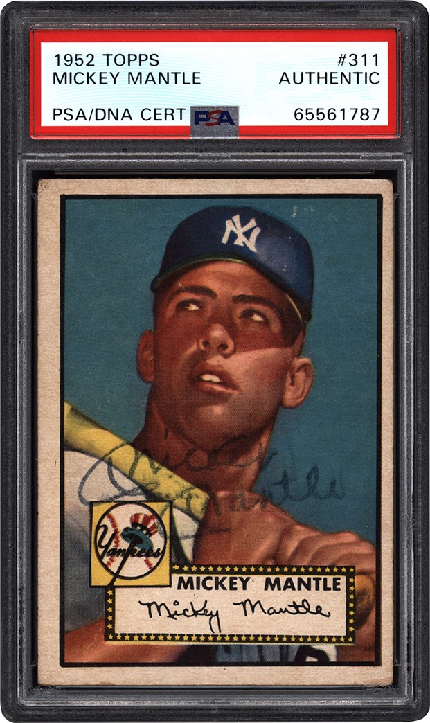 bby Fresh 1952 Topps Baseball #311 Mickey Mantle Signed Rookie Card PSA Authentic