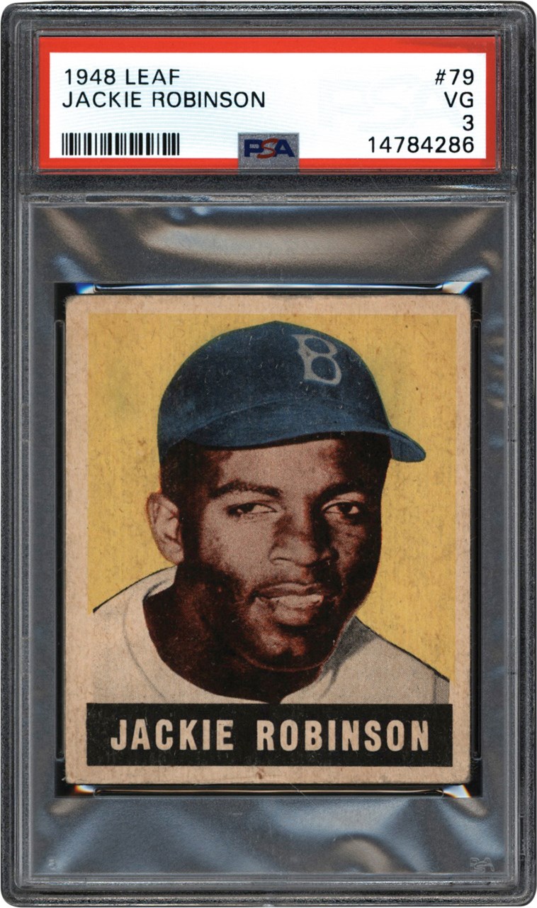 Baseball and Trading Cards - 1948 Leaf Baseball #79 Jackie Robinson Rookie Card PSA VG 3