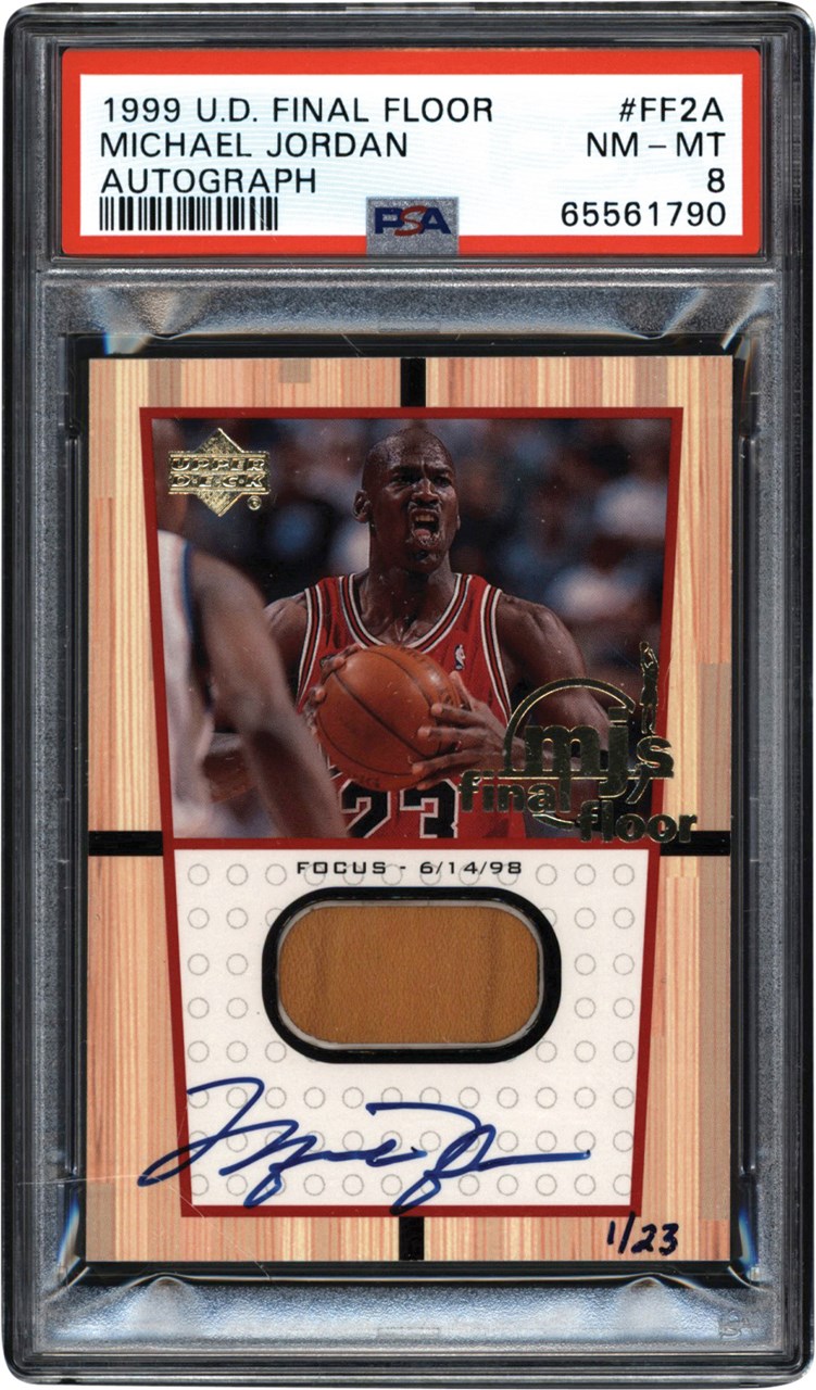 Modern Sports Cards - 999-00 Upper Deck MJ's Final Floor #FF2 Michael Jordan Game Used Floor Autograph #1/23 PSA NM-MT 8
