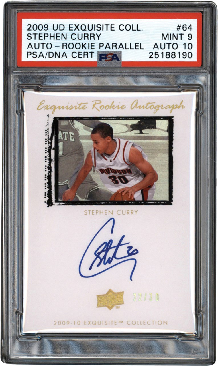 Modern Sports Cards - 009 Upper Deck Exquisite Collection Rookie Parallel #64 Stephen Curry Rookie Autograph #22/30 PSA MINT 9 - Auto 10 (Pop 1 - One Higher)