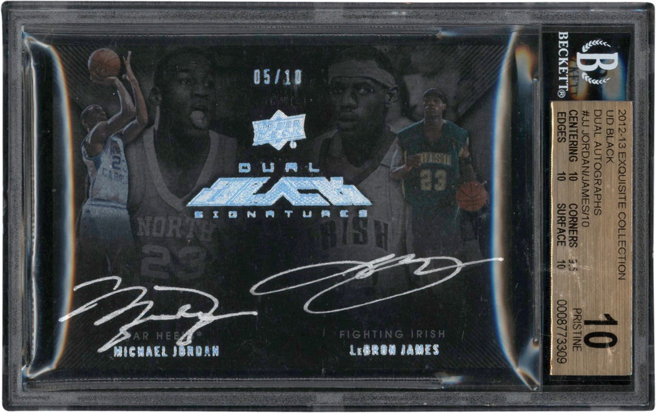 Modern Sports Cards - 012-2013 Exquisite Collection UD Black Dual Autographs #JJ Michael Jordan & LeBron James #5/10 BGS PRISTINE 10 Auto 10 (Pop 1 of 1)