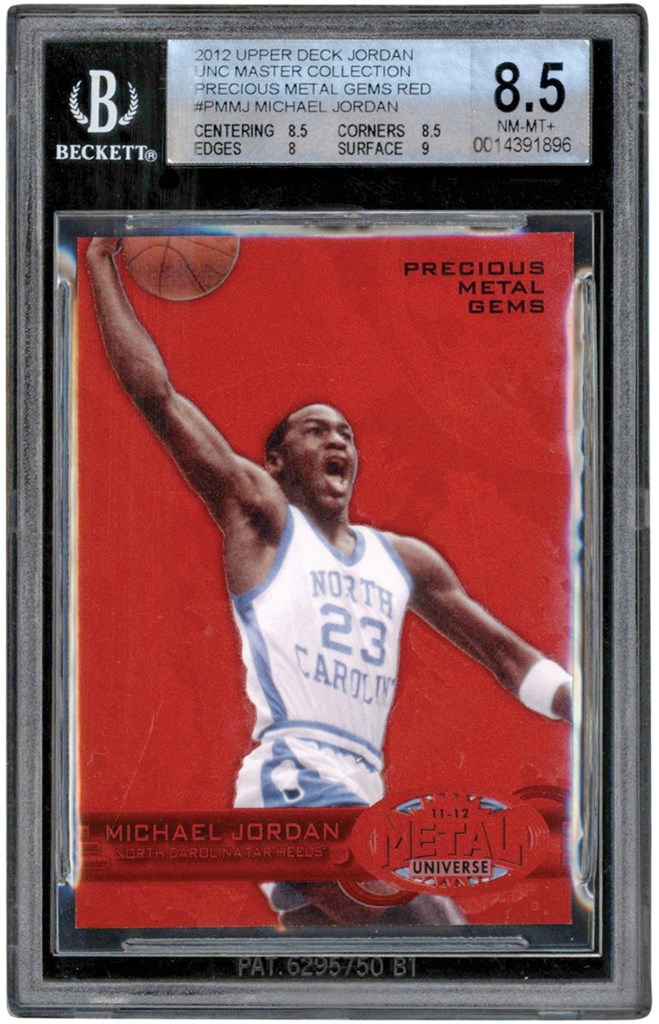 Modern Sports Cards - 012 Upper Deck Jordan UNC Master Collection Precious Metal Gems Red #PMMJ Michael Jordan Card #10/100 BGS NM-MT+ 8.5