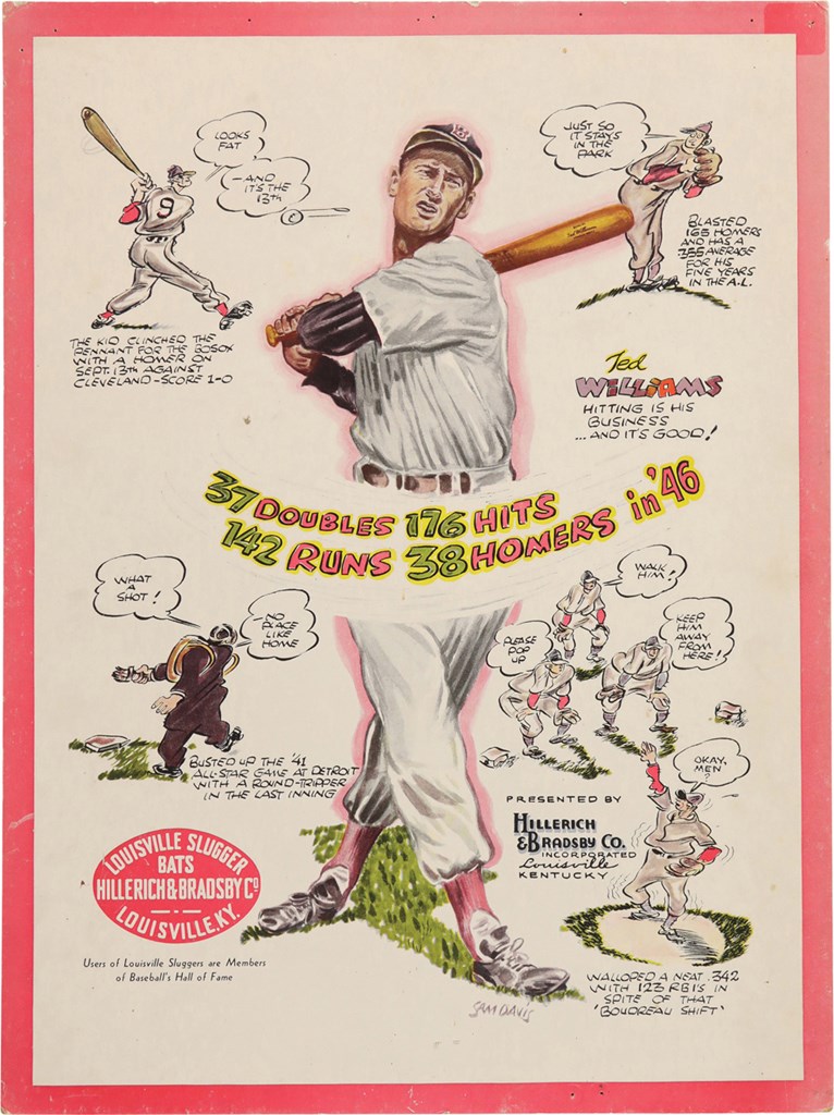 Boston Sports - 1946 Ted Williams Hillerich & Bradsby Cardboard Advertising Display