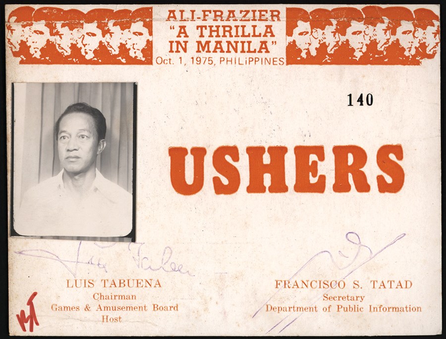 Muhammad Ali & Boxing - Super Rare 1975 Muhammad Ali vs. Joe Frazier III "Thrilla In Manilla" Usher's Pass
