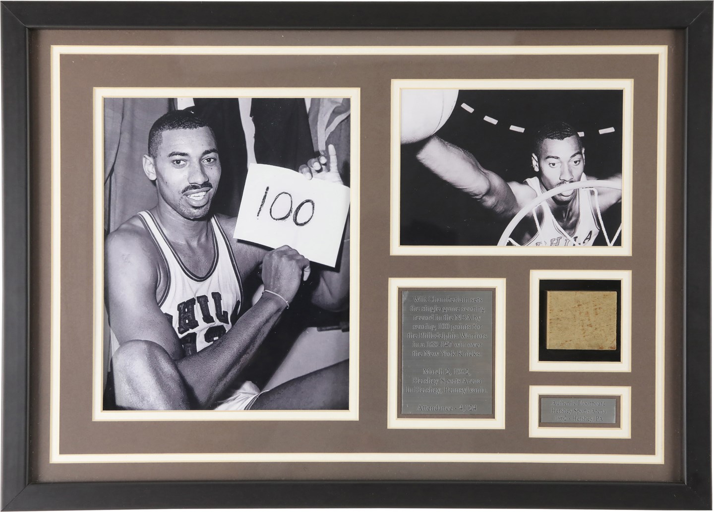 1962 Wilt Chamberlain Game Used Floor from 100-Point Game