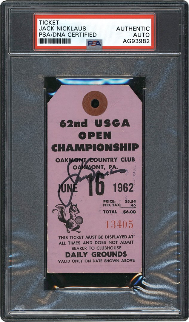 1962 Jack Nicklaus Signed US Open Ticket - Nicklaus' First Professional Victory PSA