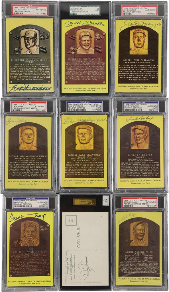 Autographed Yellow Hall of Fame Plaque Postcard Collection w/Mostly PSA (111)