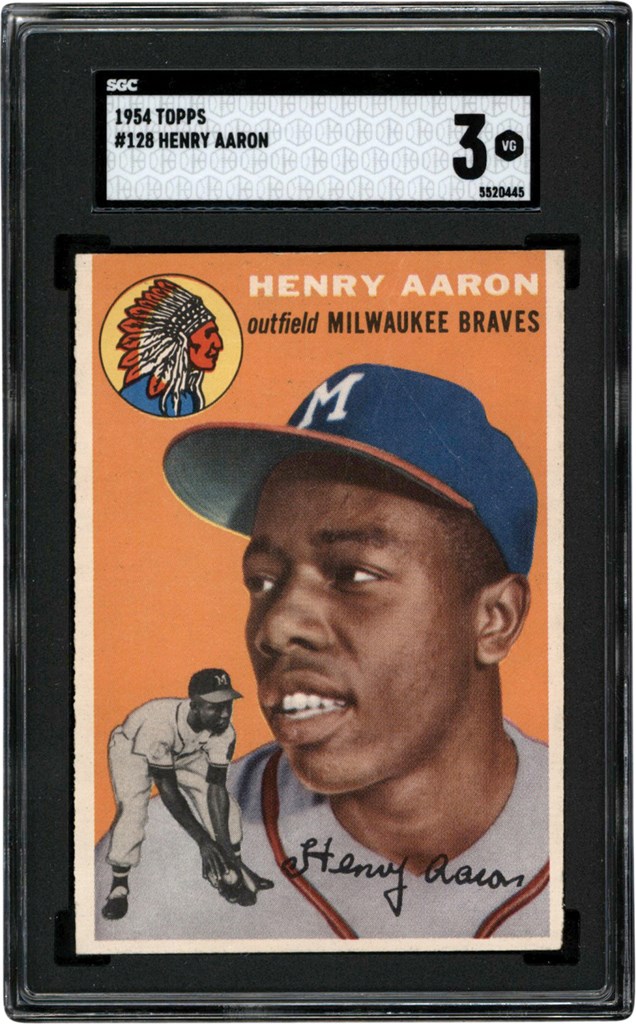 Baseball and Trading Cards - 1954 Topps #128 Hank Aaron Rookie Card SGC VG 3