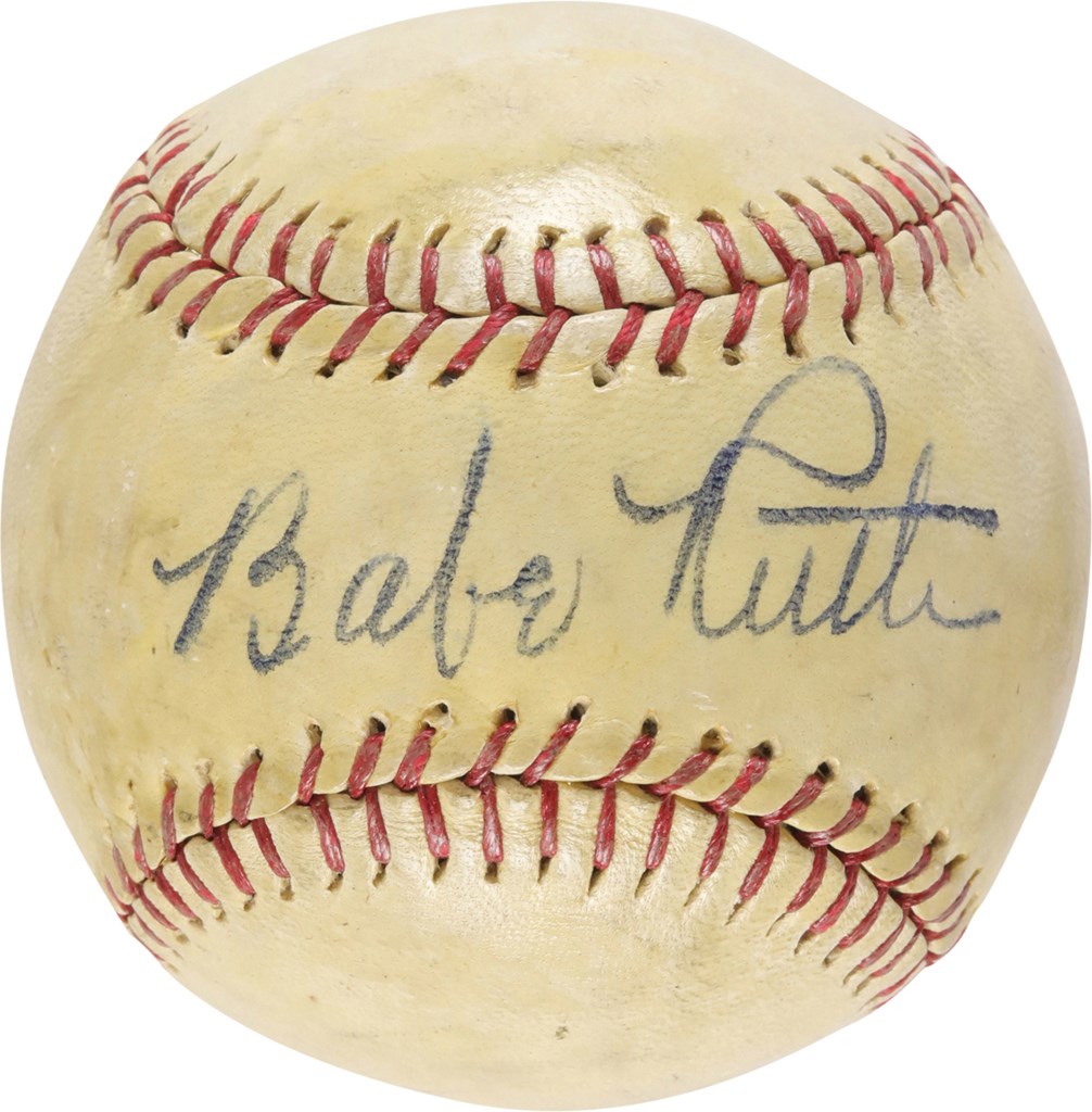 - Bold Babe Ruth Single Signed Baseball (PSA 8 Signature)