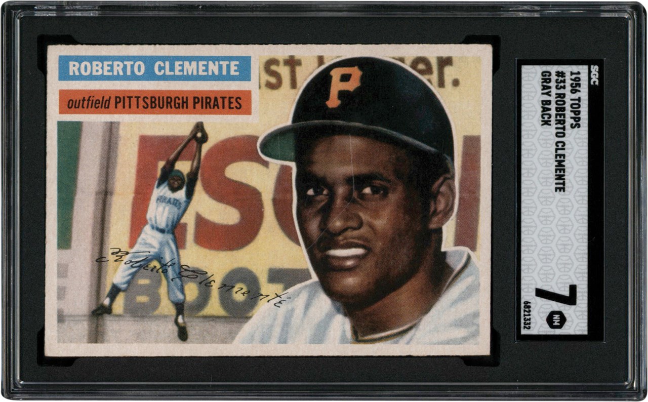 Baseball and Trading Cards - 1956 Topps #33 Roberto Clemente Grey Back SGC NM 7