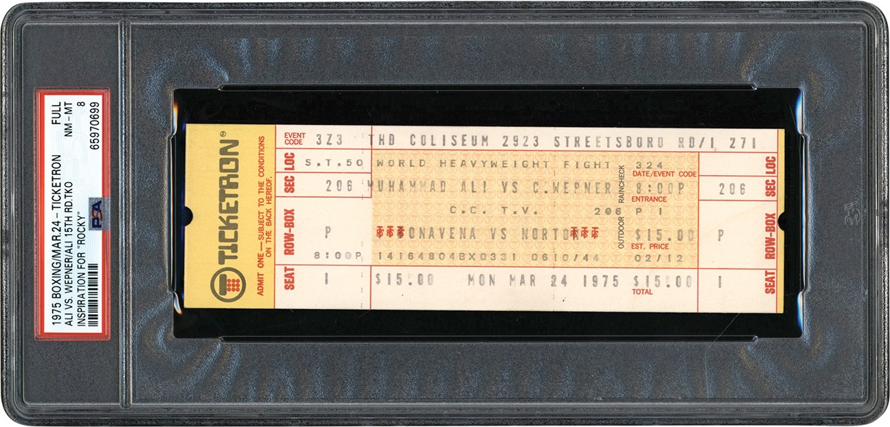 - Rare 1975 Muhammad Ali vs. Chuck Wepner Full Ticket PSA NM-MT 8 (Pop 1 of 1 - Highest Graded)