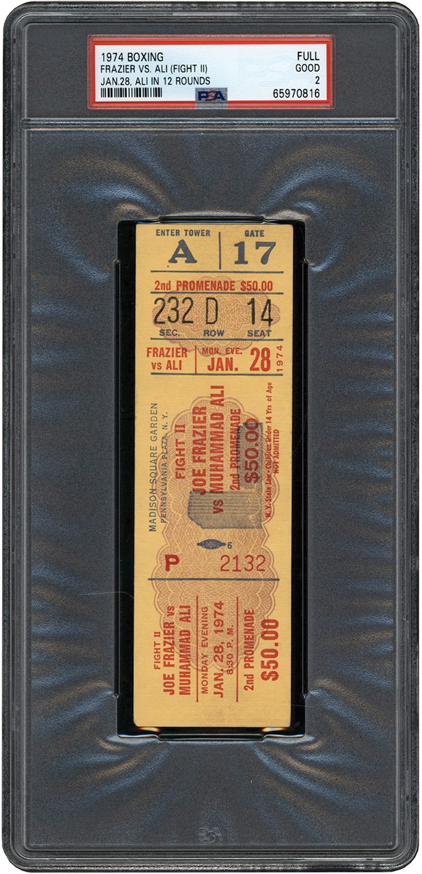 - 1974 Muhammad Ali vs. Joe Frazier II Full Ticket PSA GD 2