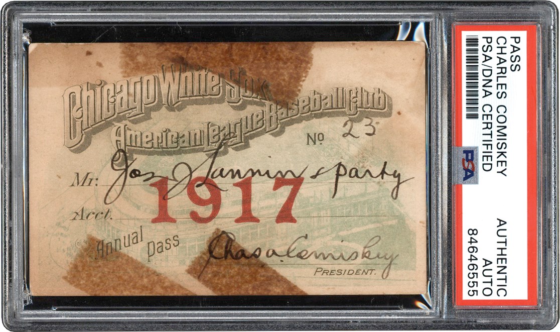 Baseball Autographs - 1917 Chicago White Sox Season Pass Signed by Charles Comiskey (PSA)