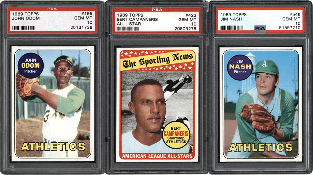 Baseball and Trading Cards - 1969 Oakland Athletics PSA GEM MINT 10 Trio (3) w/Bert Campaneris