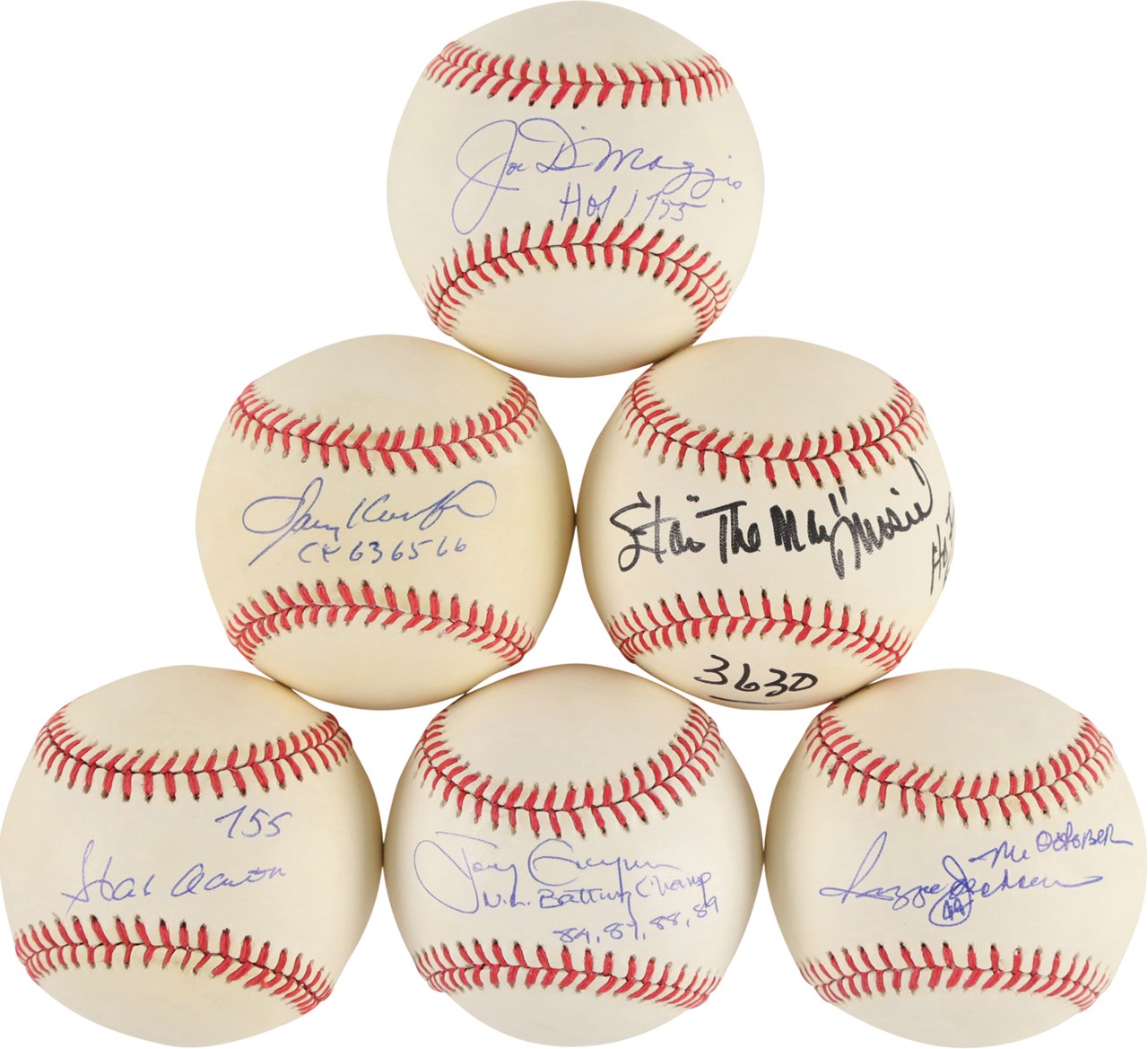 Baseball Autographs - Hall of Fame "Special Inscription" Single Signed Baseball Collection (15) w/Aaron, DiMaggio, and Koufax