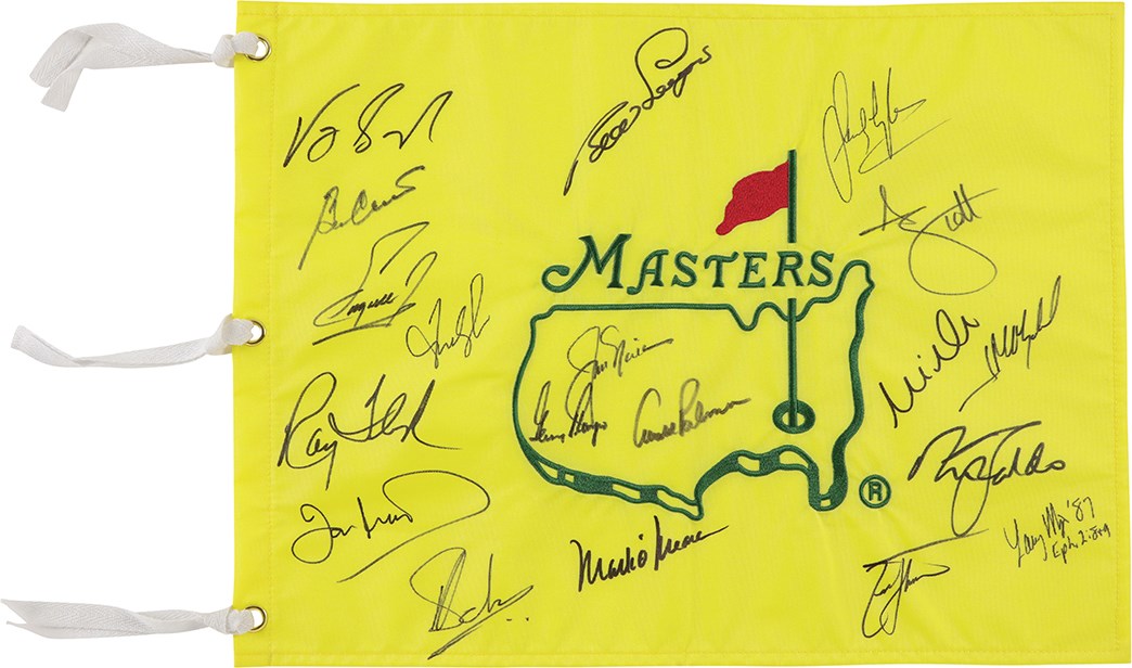 Olympics and All Sports - Terrific Masters Winners Signed Flag w/Jack Nicklaus & Arnold Palmer (19 Autos)