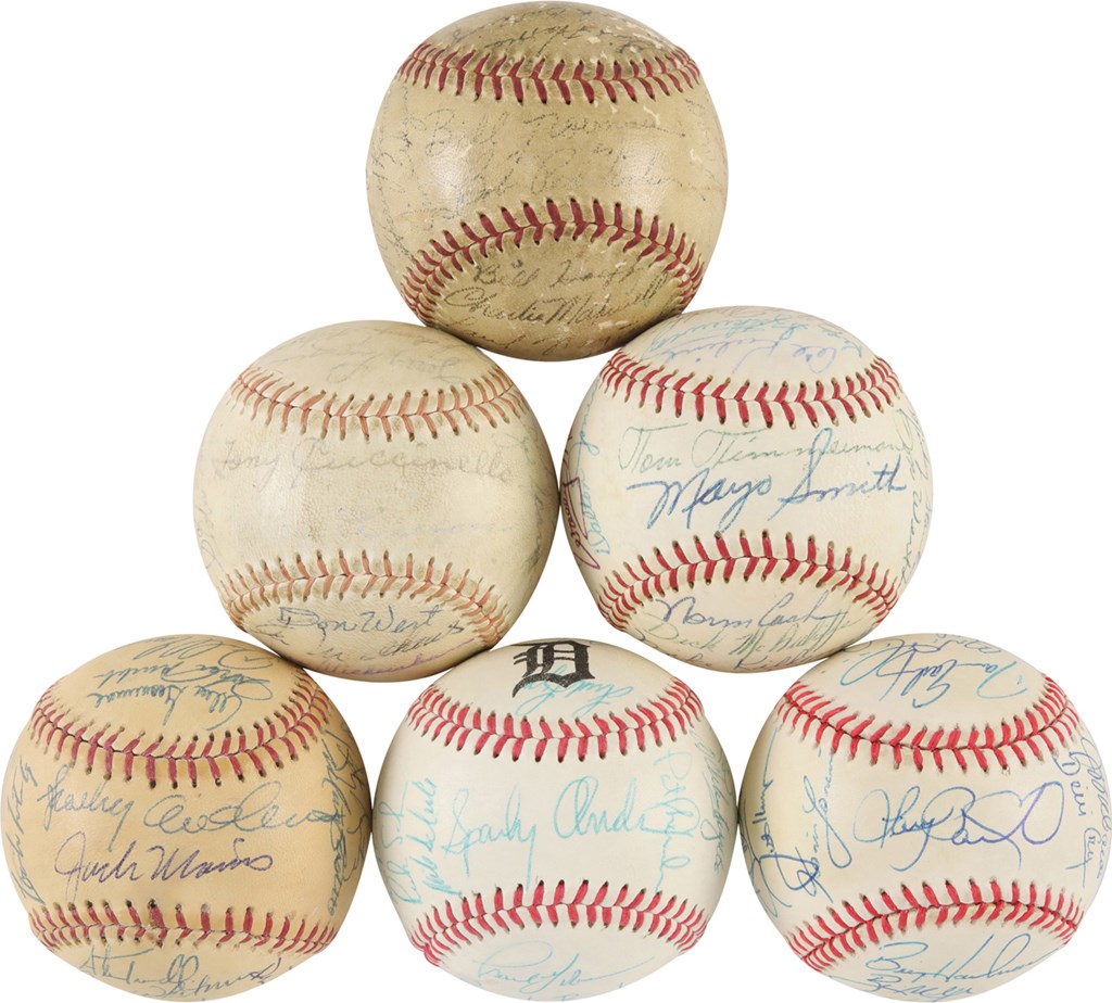 - 1958-1999 Detroit Tigers Team-Signed Baseball Collection (6)