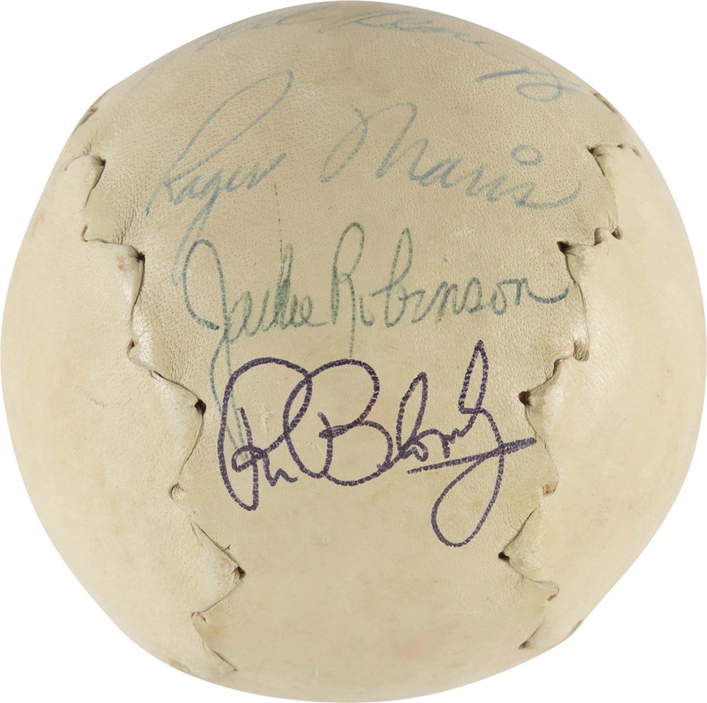 Baseball Autographs - Jackie Robinson & Roger Maris Signed Softball (PSA)