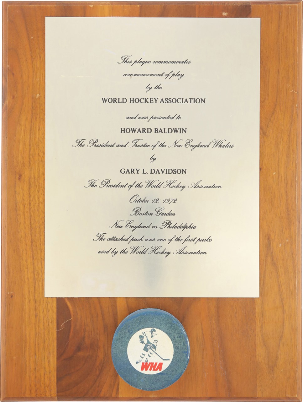 10/12/72 WHA Commencement of Play Award