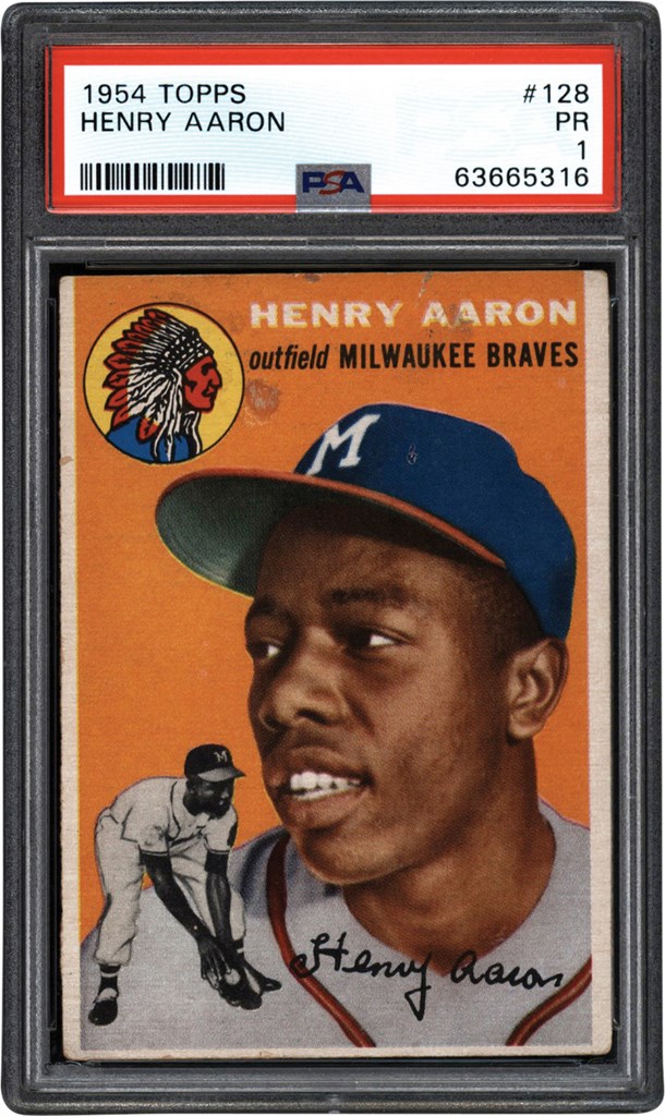 Baseball and Trading Cards - 1954 Topps #128 Hank Aaron Rookie Card PSA PR 1