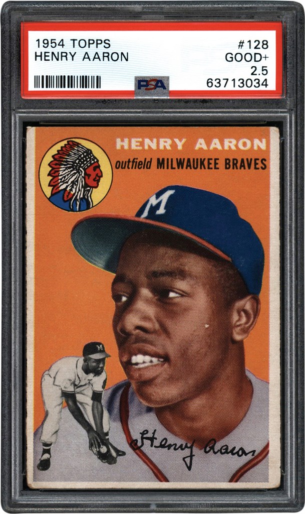 Baseball and Trading Cards - 1954 Topps #128 Hank Aaron Rookie Card PSA GD+ 2.5