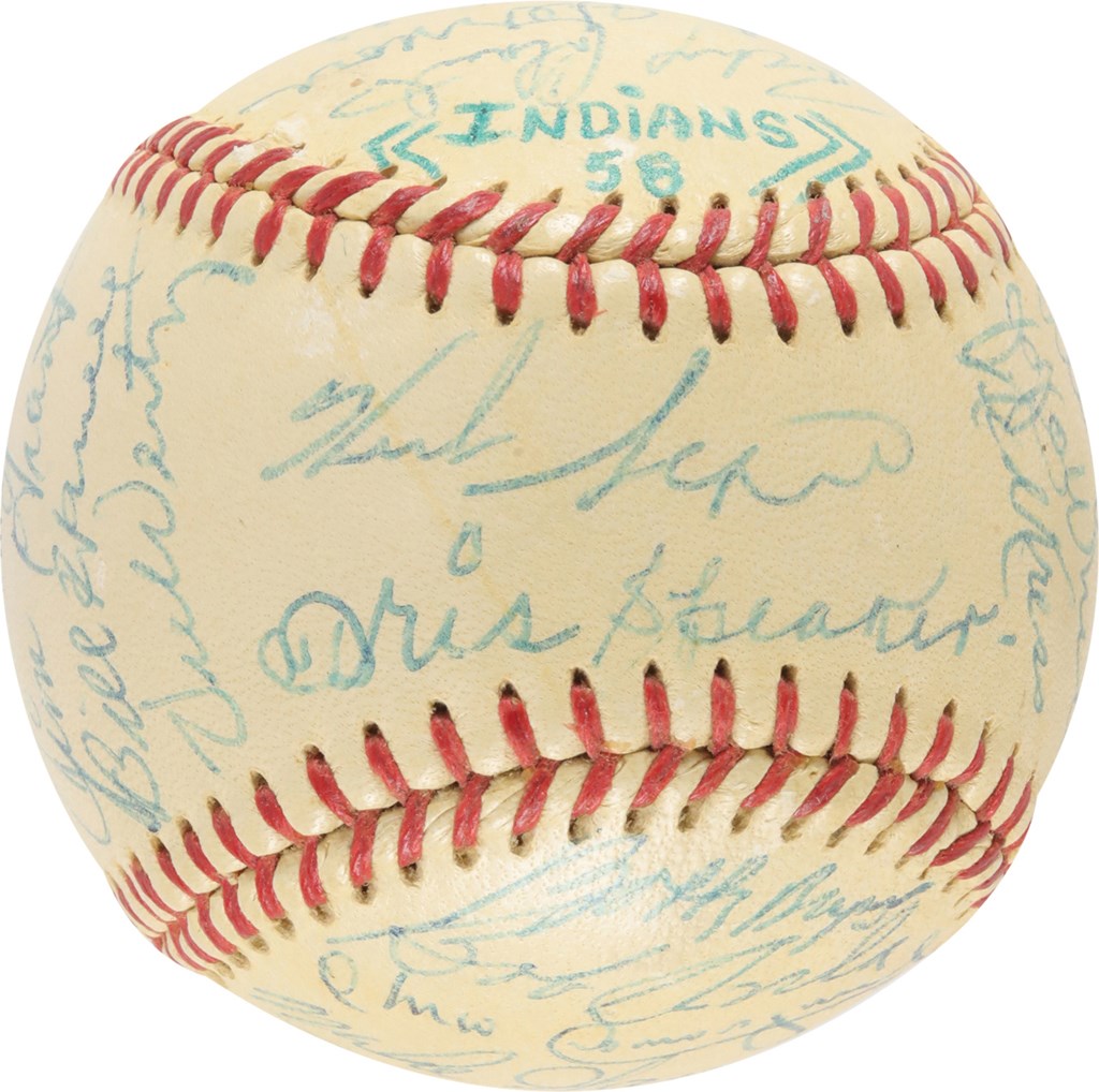 1958 Cleveland Indians Team-Signed Baseball w/Tris Speaker (PSA)
